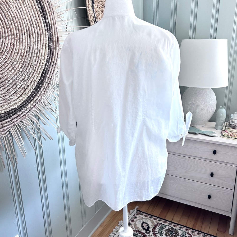 Veneta Steed Australia White Cotton Pintuck Pleated Tunic Blouse Tie Cuff XL - Picture 4 of 9